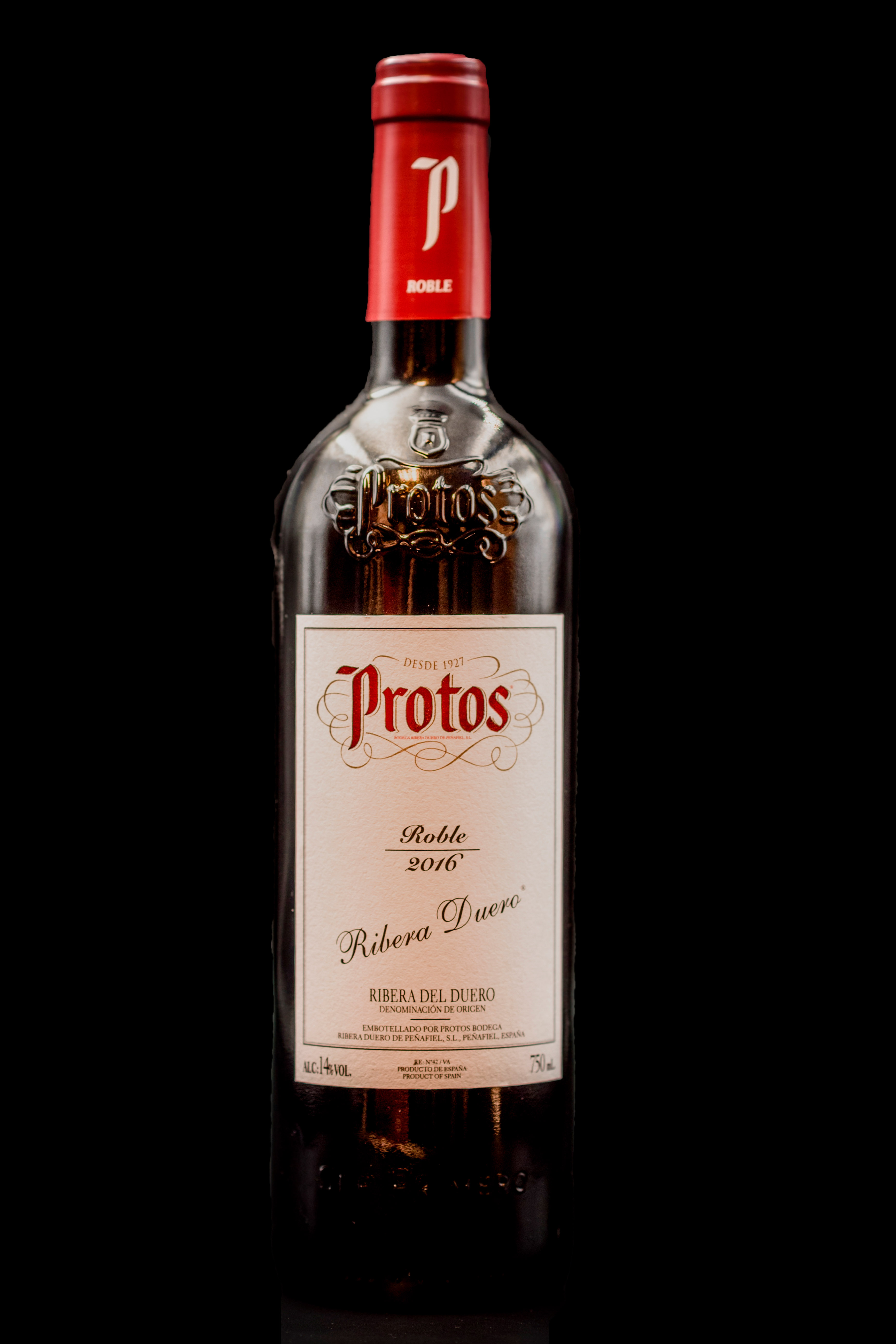 Botella Vino Tinto Ribera del Duero Protos Restaurante Museo del Jamón de Alcorcón